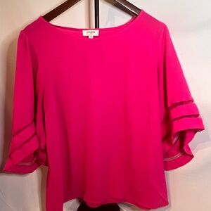 Pink Ruffled Bell Sleeve Blouse